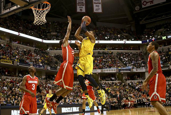Jordan Morgan (52) and Caris LeVert (23)