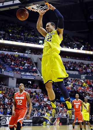 Jordan Morgan (52) and Caris LeVert (23)