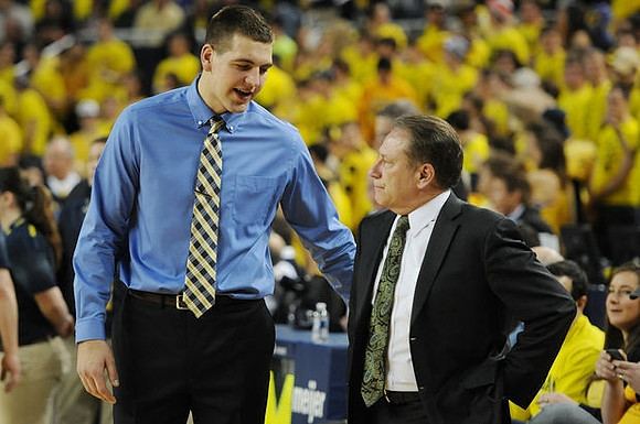 Mitch McGary (4) and Michigan State Head Coach Tom Izzo