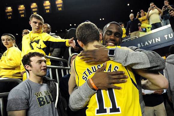 Nik Stauskas (11), Zack Novak, and Tim Hardaway Jr.