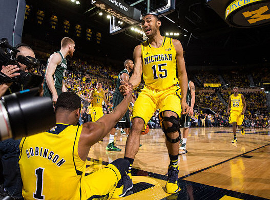 Glenn Robinson III (1), Jon Horford (15), Nik Stauskas (11), and Caris LeVert (23)