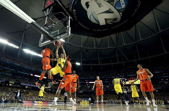 Nik Stauskas (11), Mitch McGary (4), Tim Hardaway Jr. (10), and Glenn Robinson III (1)