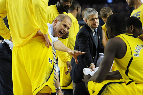 John Beilein, Corey Person (32), and Tim Hardaway Jr. (10)