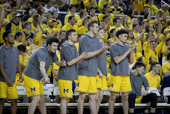 Rico Ozuna-Harrison (14), C.J. Baird (24), Luke Wilson (32), Jaron Faulds (44), Cole Bajema (22), Adrien Nunez (5), and Colin Castleton (11)