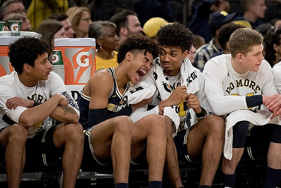 Eli Brooks (55), Jordan Poole (2), Ibi Watson (23), and Moritz Wagner (13)