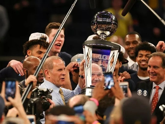 John Beilein, Michigan Team, and Big Ten Tournament Trophy
