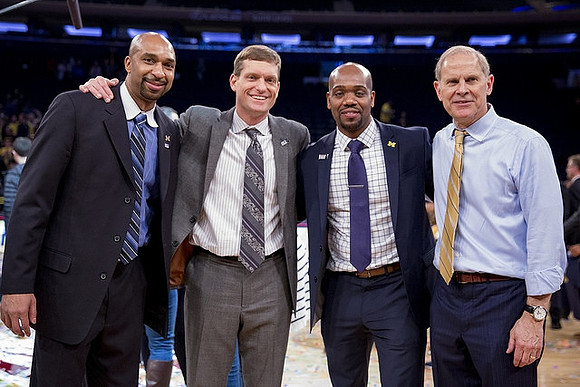 Saddi Washington, Luke Yaklich, Deandre Haynes, and John Beilein