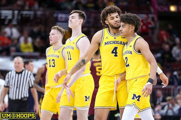 Ignas Brazdeikis (13), Colin Castleton (11), Isaiah Livers (4), and Jordan Poole (2)