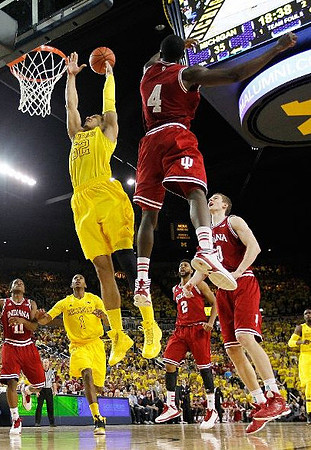 Jordan Morgan (52), Glenn Robinson III (1), and Tim Hardaway Jr. (10)