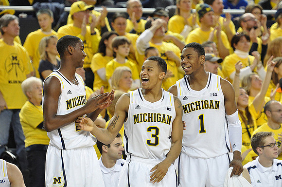 Caris LeVert (23), Trey Burke (3), and Glenn Robinson III (1)