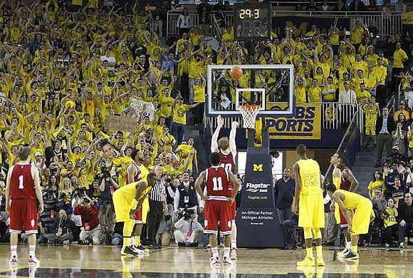 Tim Hardaway Jr. (10), Glenn Robinson III (1), Caris LeVert (23), Trey Burke (3), and Jordan Morgan (52)