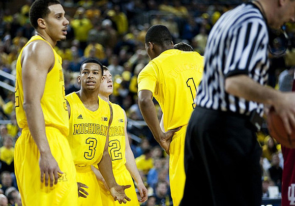 Jordan Morgan (52), Trey Burke (3), Spike Albrecht (2), and Glenn Robinson III (1)