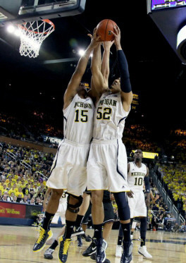 Jon Horford (15), Jordan Morgan (52), and Tim Hardaway Jr. (10)