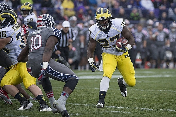 Joe Kerridge (36), Devin Gardner (98), and Derrick Green (27)