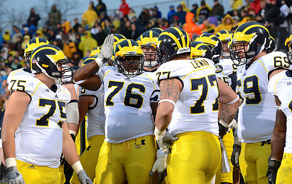 Michael Schofield (75), Quinton Washington (76), Taylor Lewan (77), and Willie Henry (69)