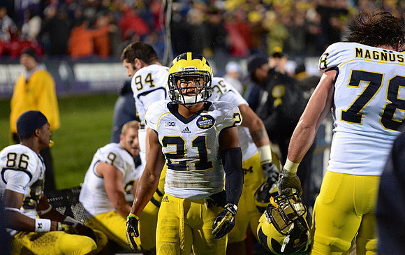 Jehu Chesson (86), Drew Dileo (9), Jordan Paskorz (94), Joe Bolden (35), Jeremy Gallon (21), and Erik Magnuson (78)