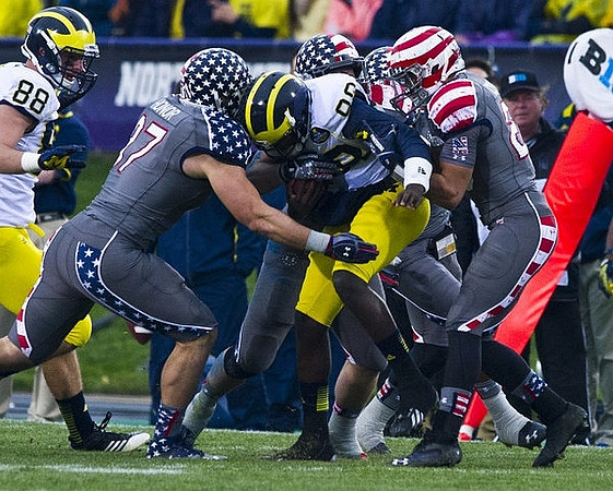 Jake Butt (88) and Devin Gardner (98)