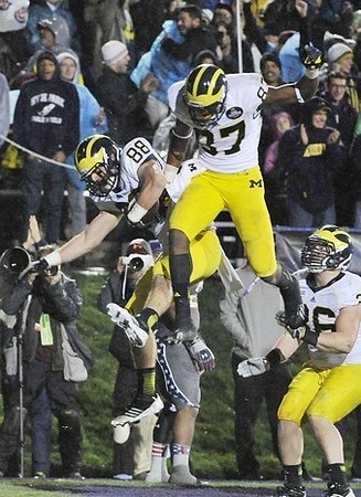 Jake Butt (88), Devin Funchess (87), and Joe Kerridge (36)