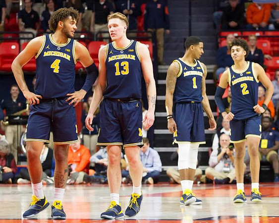Isaiah Livers (4), Ignas Brazdeikis (13), Charles Matthews (1), and Jordan Poole (2)
