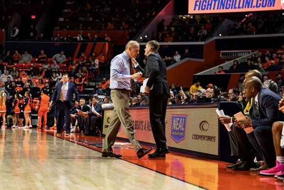 Illinois Head Coach Brad Underwood, John Beilein, Luke Yaklich, Saddi Washington, and Deandre Haynes
