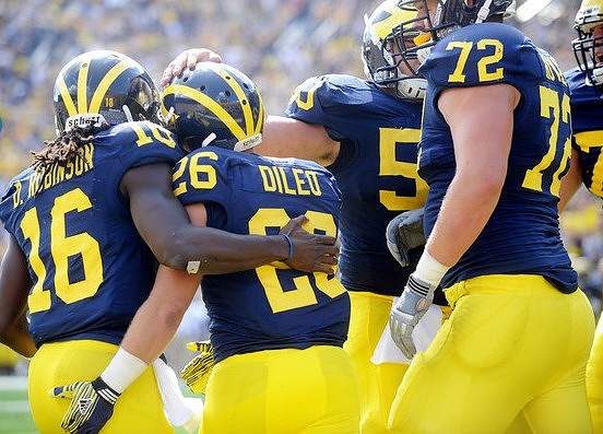 Denard Robinson (16), Drew Dileo (26), David Molk (50), and Mark Huyge (72)