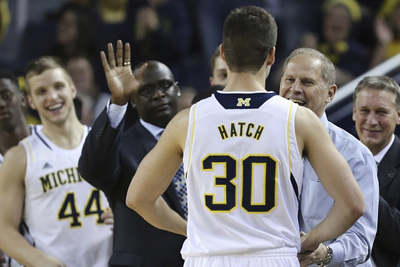 Max Bielfeldt (44), Bacari Alexander, John Beilein, Austin Hatch (30), and Jeff Meyer