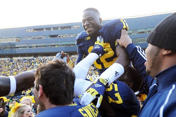 Devin Gardner (12), Alex Swieca (13), and Frank Clark (57)