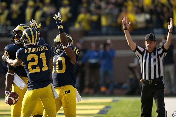 Devin Funchess (19), Roy Roundtree (21), and Jeremy Gallon (10)