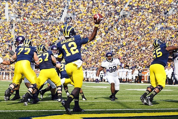 Taylor Lewan (77), Elliott Mealer (57), Fitzgerald Toussaint (28), Devin Gardner (12), and Patrick Omameh (65)