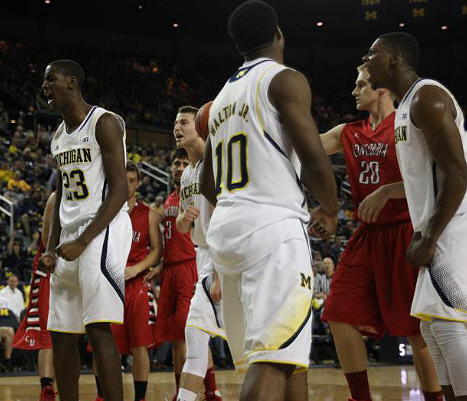 Derrick Walton Jr. (10), Caris LeVert (23), Nik Stauskas (11), and Glenn Robinson III (1)