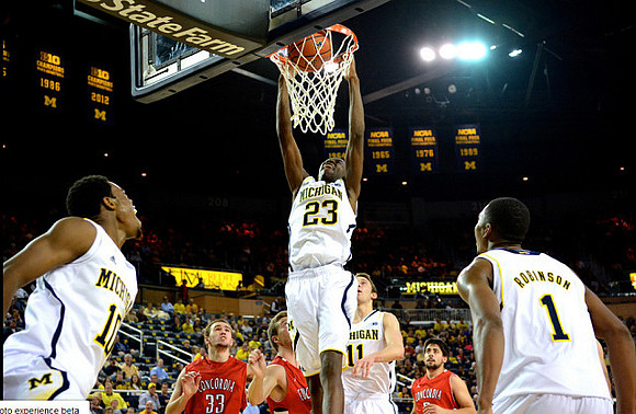 Derrick Walton Jr. (10), Caris LeVert (23), Nik Stauskas (11), and Glenn Robinson III (1)
