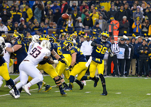Graham Glasgow (61), Kyle Kalis (67), Joe Kerridge (36), and Devin Gardner (98)