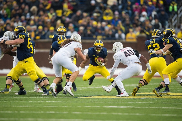 Jack Miller (60), Devin Gardner (98), Justice Hayes (5), Mason Cole (52), and Bo Dever (3)