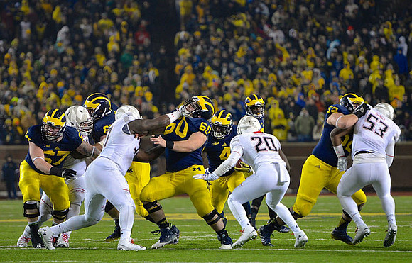 Kyle Kalis (67), Jack Miller (60), De'Veon Smith (4), and Mason Cole (52)