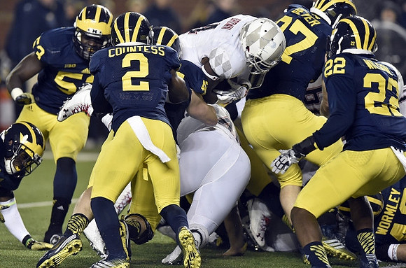 Mario Ojemudia (53), Blake Countess (2), Brennen Beyer (97), Jarrod Wilson (22), and Chris Wormley (43)