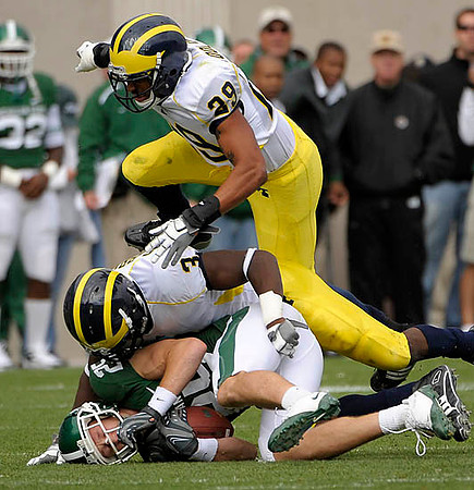 Stevie Brown (3) and Troy Woolfolk (29)