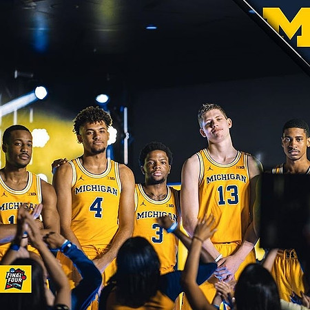 Muhammad-Ali Abdur-Rahkman (12), Isaiah Livers (4), Zavier Simpson (3), Moritz Wagner (13), and Charles Matthews (1)
