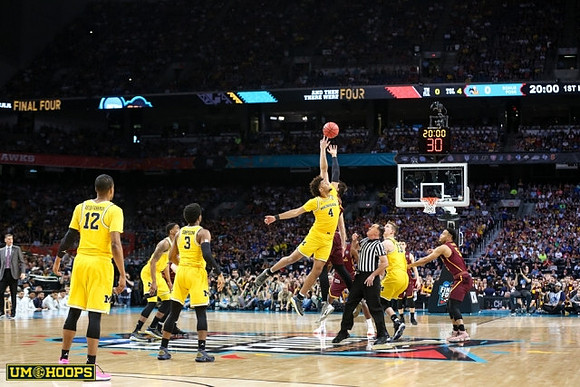 Muhammad-Ali Abdur-Rahkman (12), Charles Matthews (1), Zavier Simpson (3), Isaiah Livers (4), and Moritz Wagner (13)