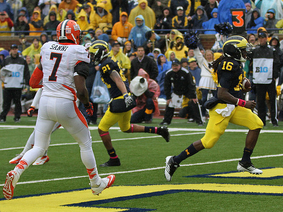 Roy Roundtree (21) and Denard Robinson (16)