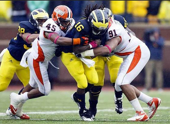 Thomas Rawls (38), Denard Robinson (16), and Ricky Barnum (52)