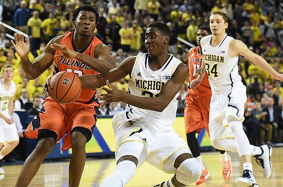 Caris LeVert (23) and Mark Donnal (34)