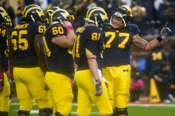 Jareth Glanda (54), Patrick Omameh (65), Jack Miller (60), Mike Kwiatkowski (81), and Taylor Lewan (77)