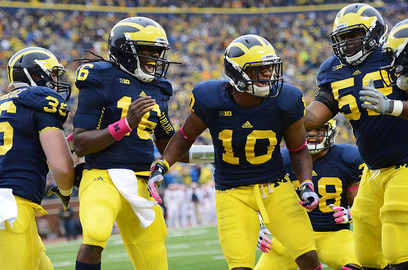Joe Kerridge (36), Denard Robinson (16), Jeremy Gallon (10), Thomas Rawls (38), and Ricky Barnum (52)