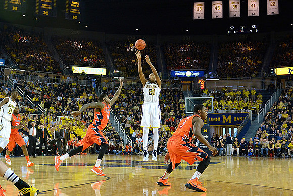 Caris LeVert (23) and Zak Irvin (21)