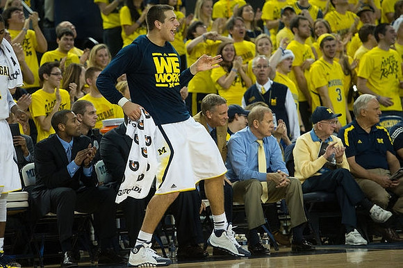 LaVall Jordan, Mitch McGary (4), Jeff Meyer, and John Beilein