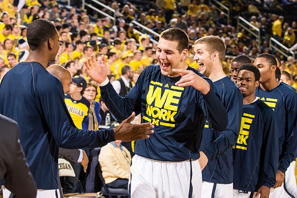Glenn Robinson III (1), Mitch McGary (4), Max Bielfeldt (44), Derrick Walton Jr. (10), Caris LeVert (23), and Zak Irvin (21)