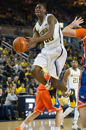 Caris LeVert (23) and Zak Irvin (21)