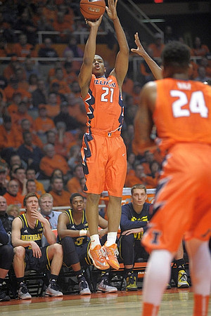 Spike Albrecht (2), Kameron Chatman (3), and Mark Donnal (34)