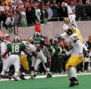 Charles Woodson (2), Dhani Jones (55), and Daydrion Taylor (28)
