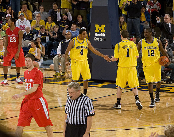 Darius Morris (4), Stu Douglass (1), and Anthony Wright (12)